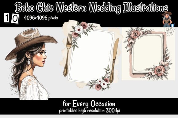 Download Boho Chic Western Wedding Illustrations - Illustration Collection