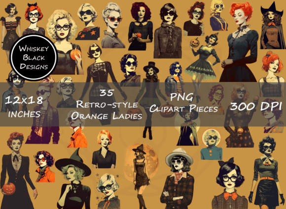 Download Retro-Style Black &amp; Orange Collage Girls - Retro Collection